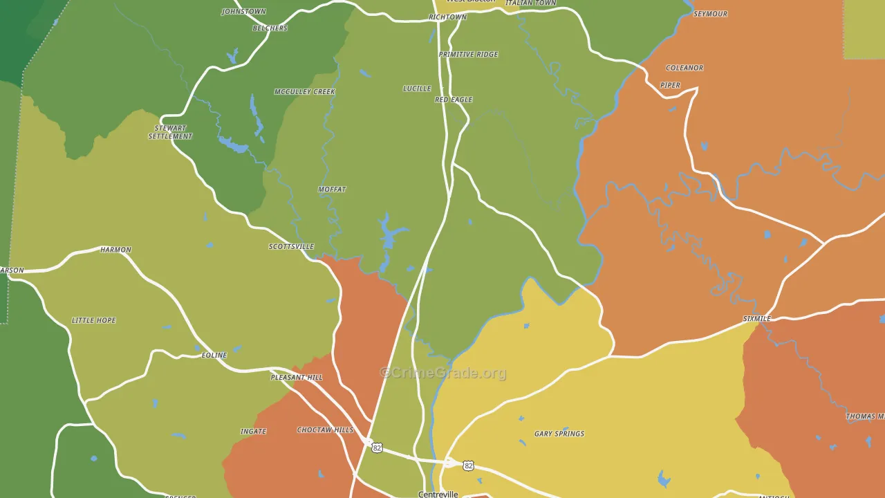 Bibb County, AL Map of Robbery Rates