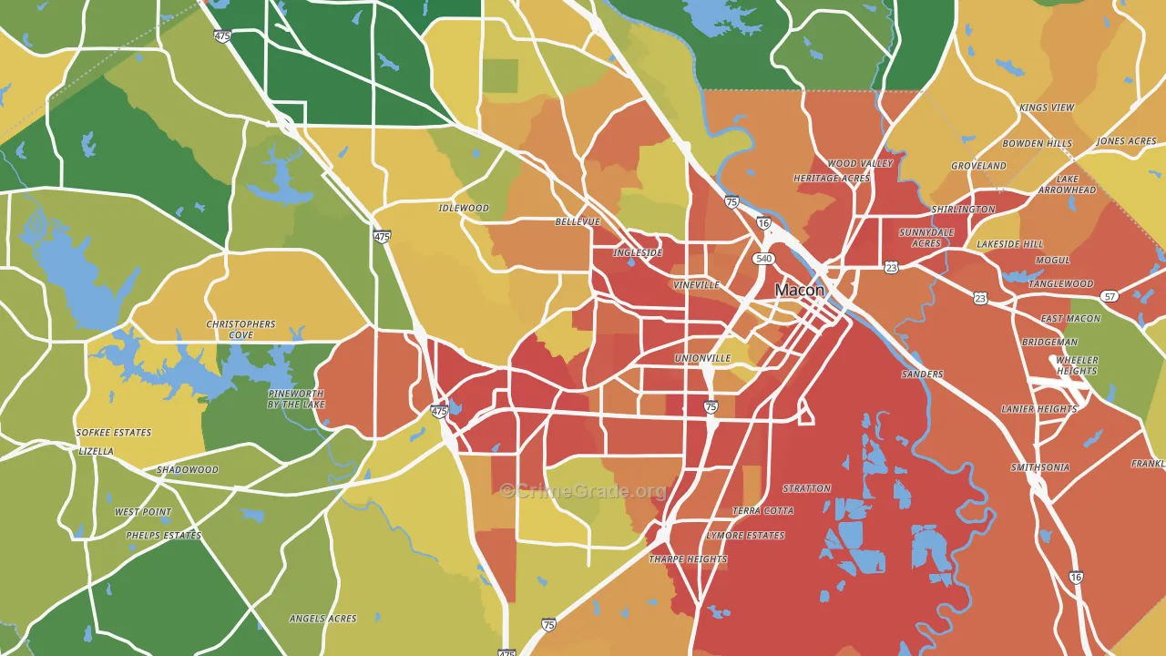 Bibb County, GA Map of Robbery Rates