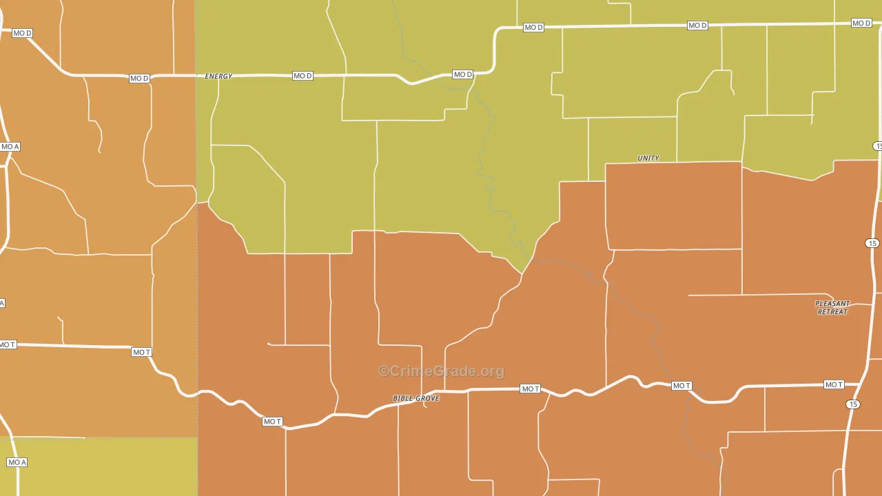 Bible Grove, MO Map of Robbery Rates