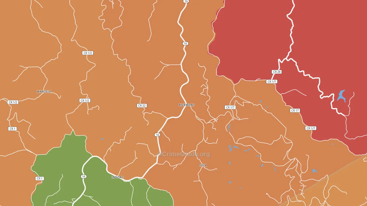 Bickmore, WV Map of Robbery Rates