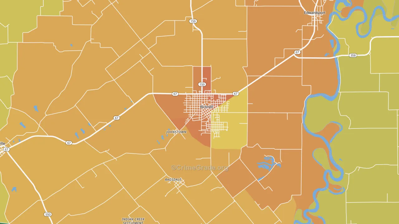Bicknell, IN Map of Robbery Rates