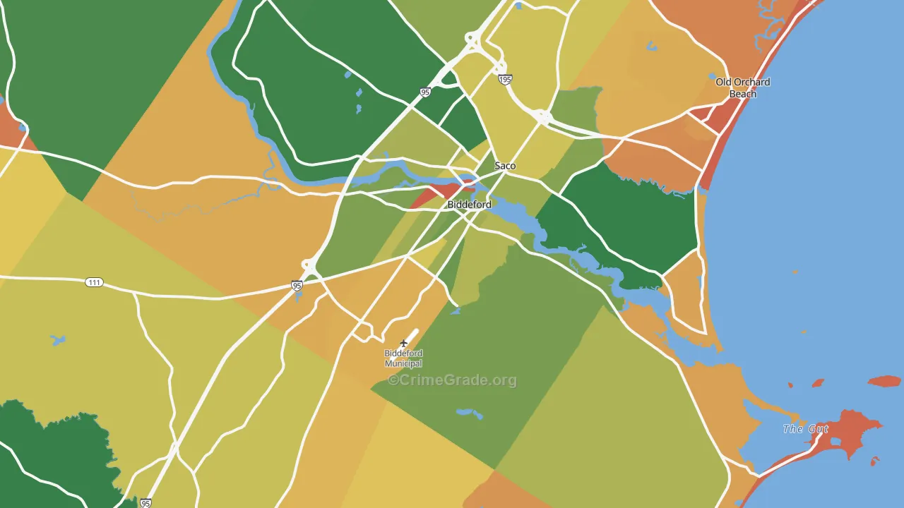 Biddeford, ME Map of Robbery Rates