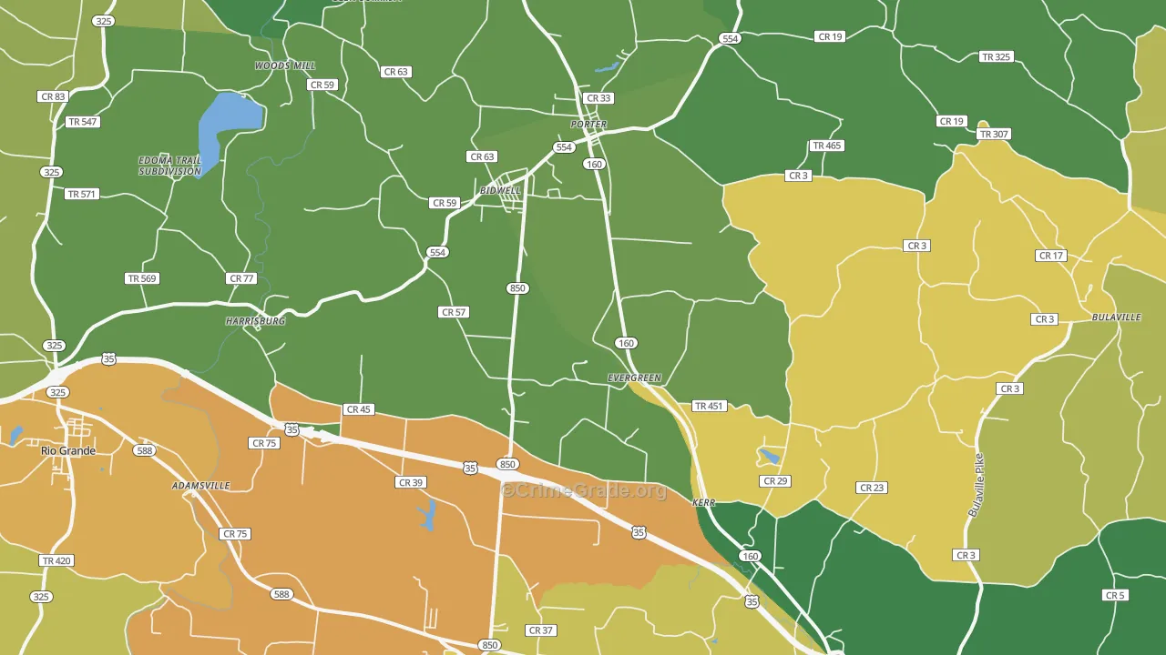 Bidwell, OH Map of Robbery Rates
