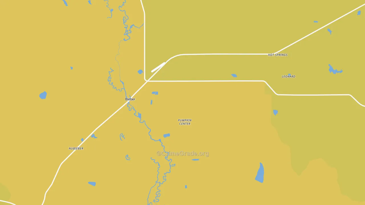 Bieber, CA Map of Robbery Rates