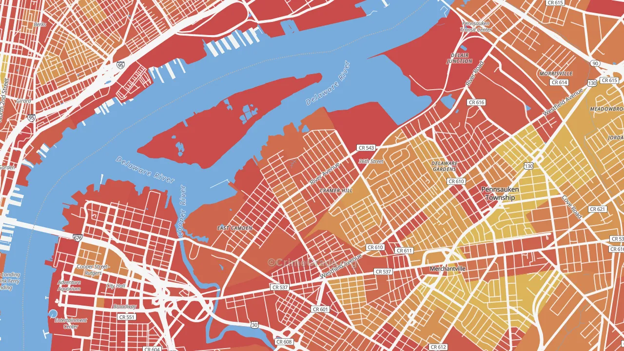 Biedeman, Camden, NJ Map of Robbery Rates