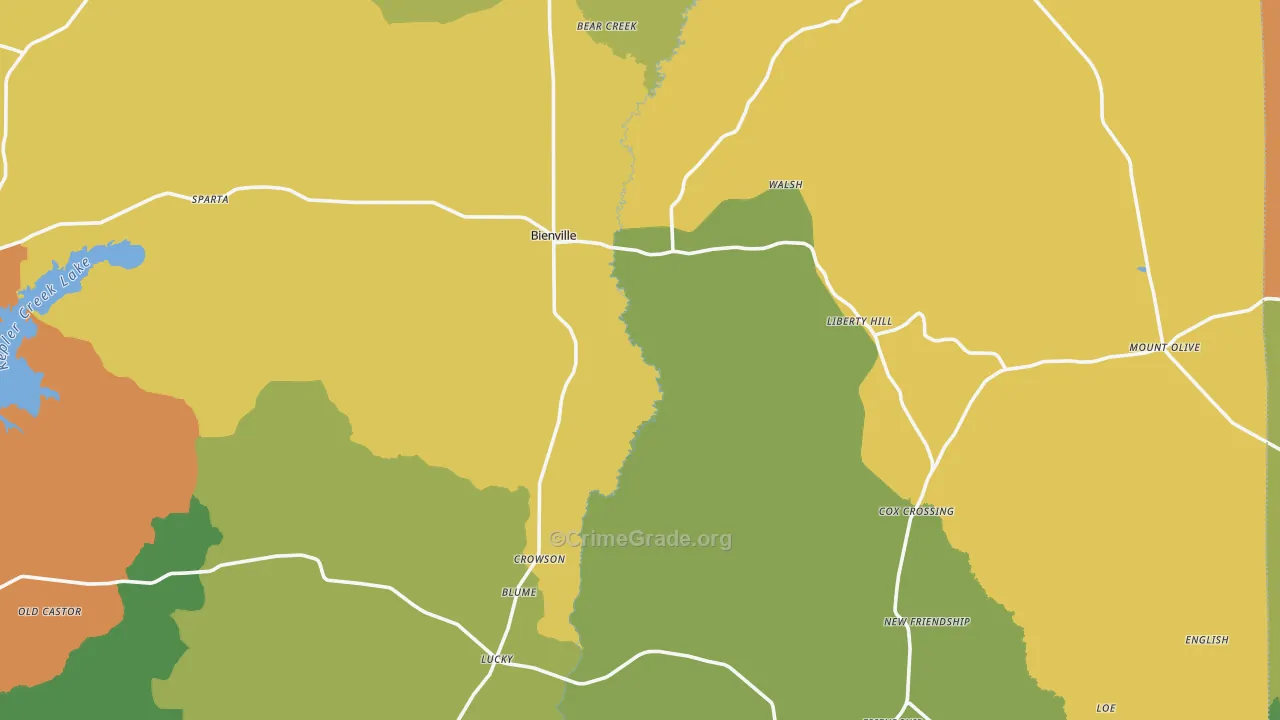 Bienville, LA Map of Robbery Rates