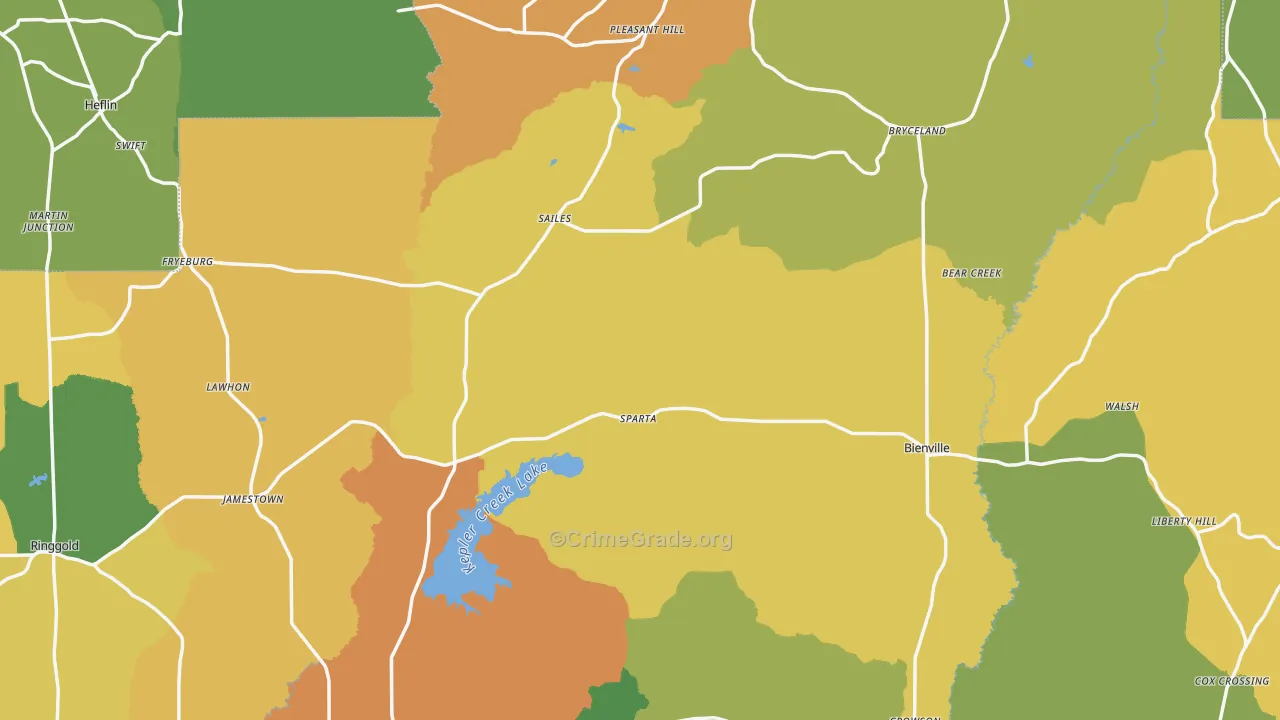 Bienville Parish, LA Map of Robbery Rates