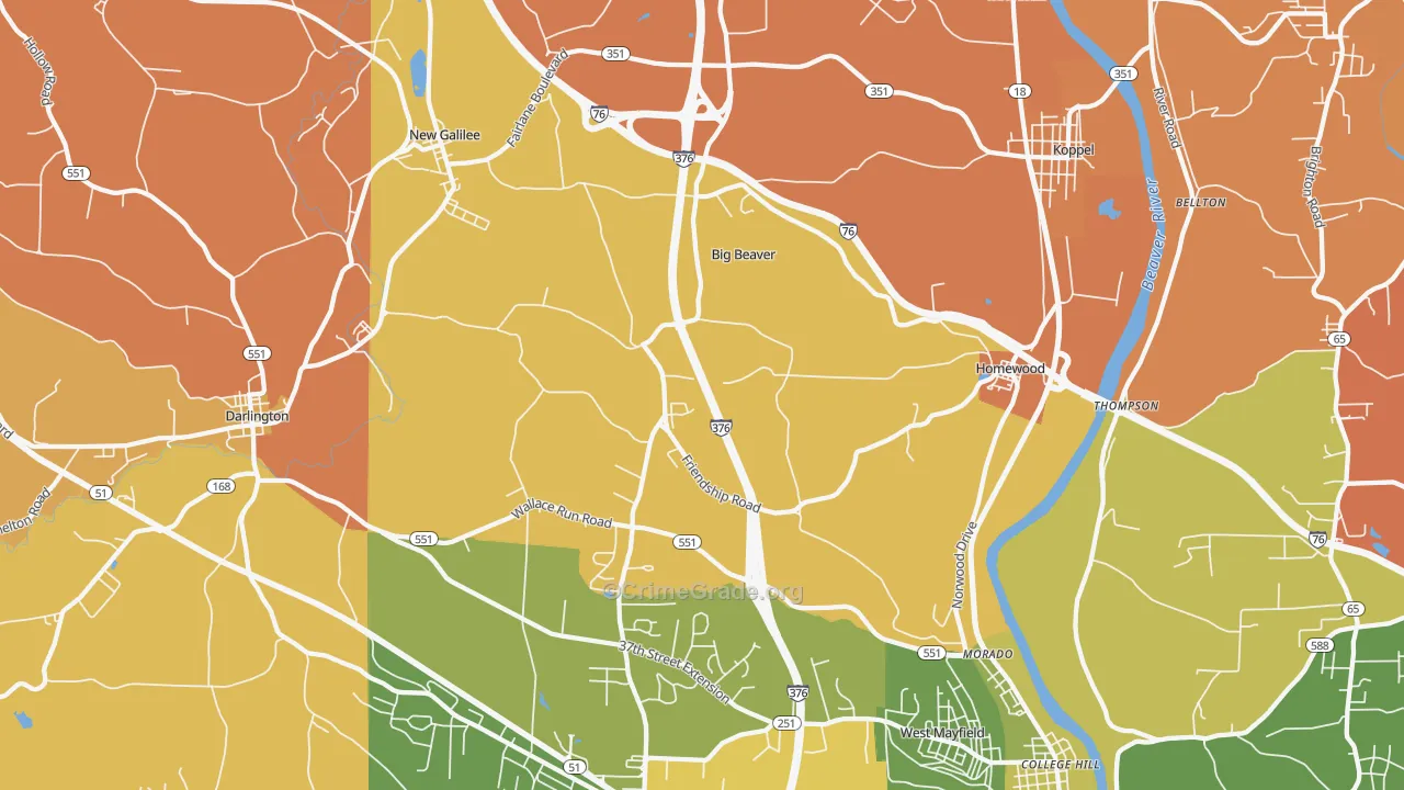 Big Beaver, PA Map of Robbery Rates