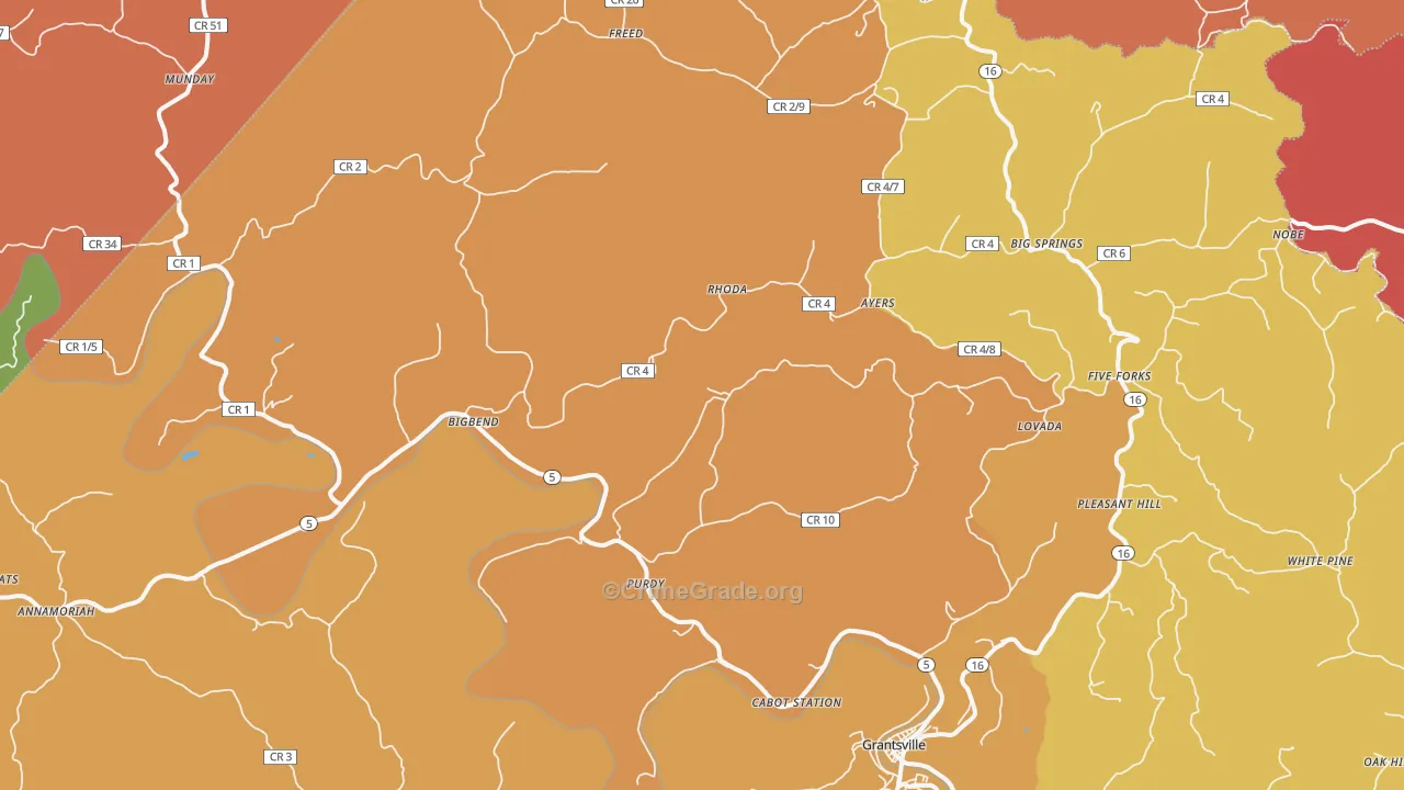 Big Bend, WV Map of Robbery Rates
