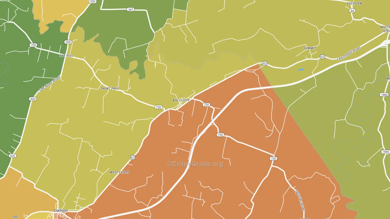 Big Clifty, KY Map of Robbery Rates