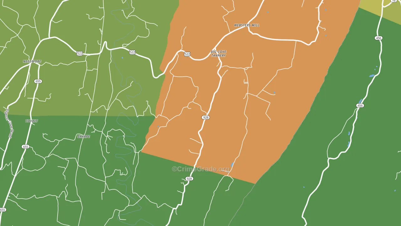 Big Cove Tannery, PA Map of Robbery Rates