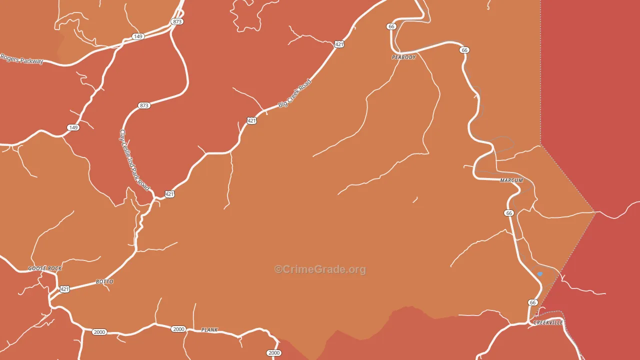 Big Creek, KY Map of Robbery Rates