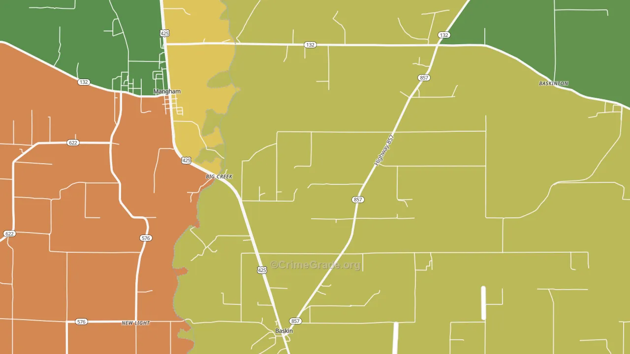 Big Creek, LA Map of Robbery Rates