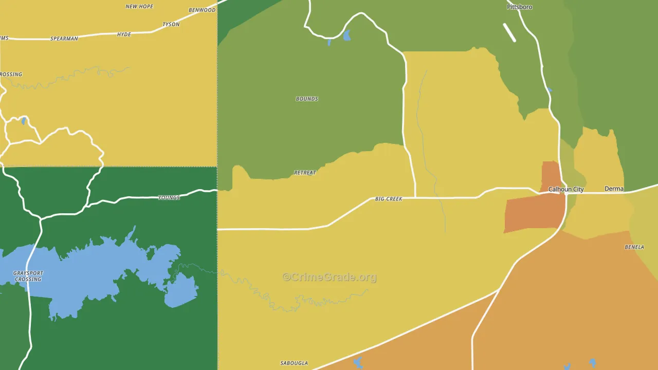 Big Creek, MS Map of Robbery Rates