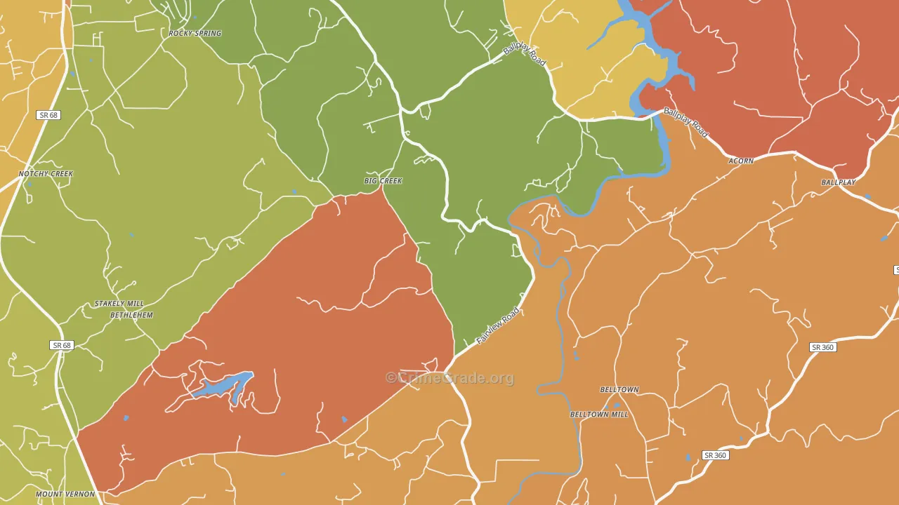 Big Creek, TN Map of Robbery Rates