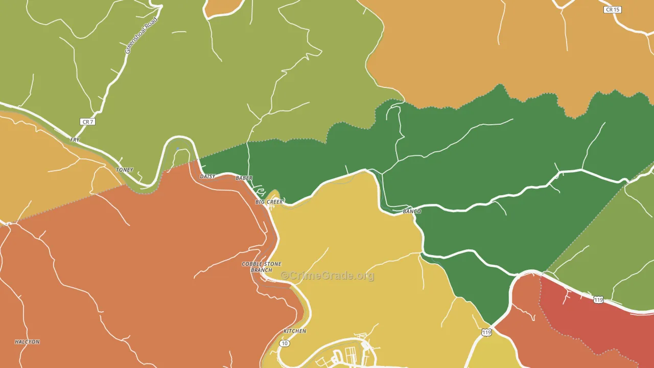 Big Creek, WV Map of Robbery Rates