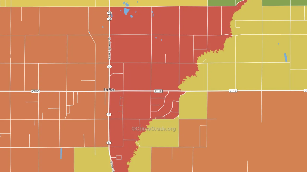 Big Flats, WI Map of Robbery Rates