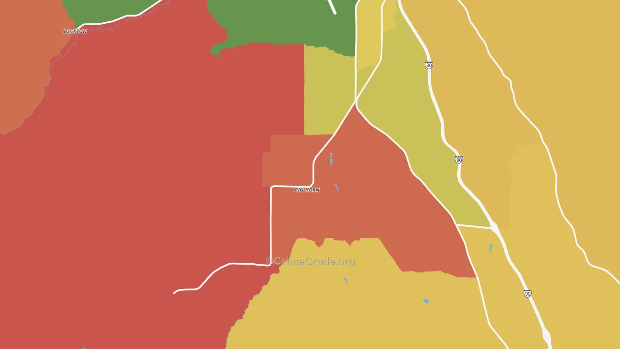 Big Horn, WY Map of Robbery Rates