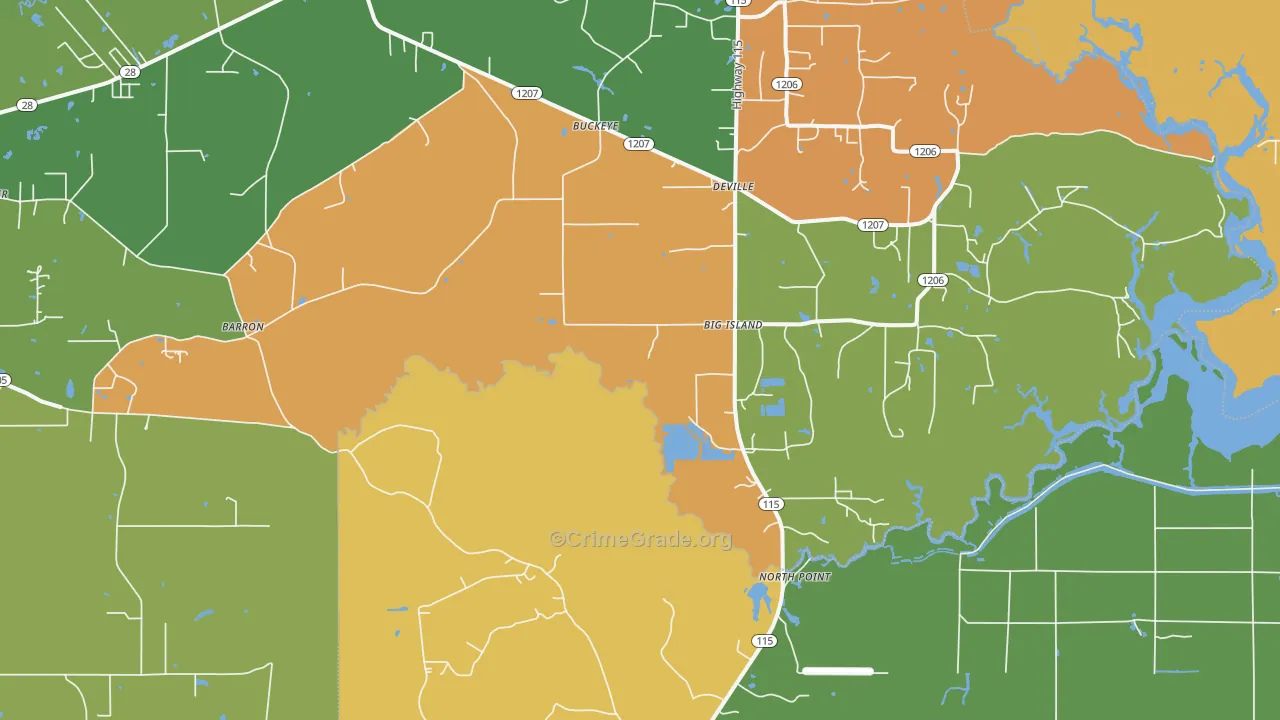 Big Island, LA Map of Robbery Rates