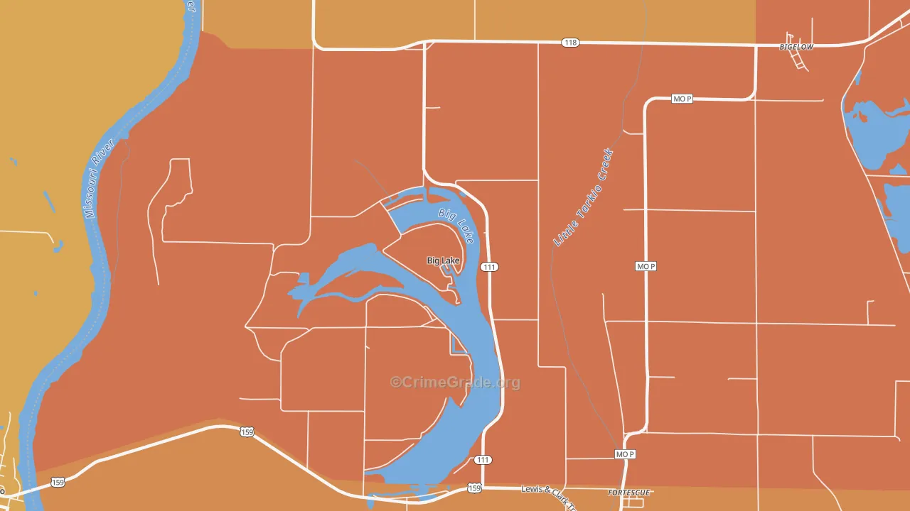 Big Lake, MO Map of Robbery Rates