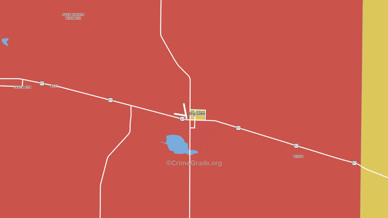 Big Lake, TX Map of Robbery Rates