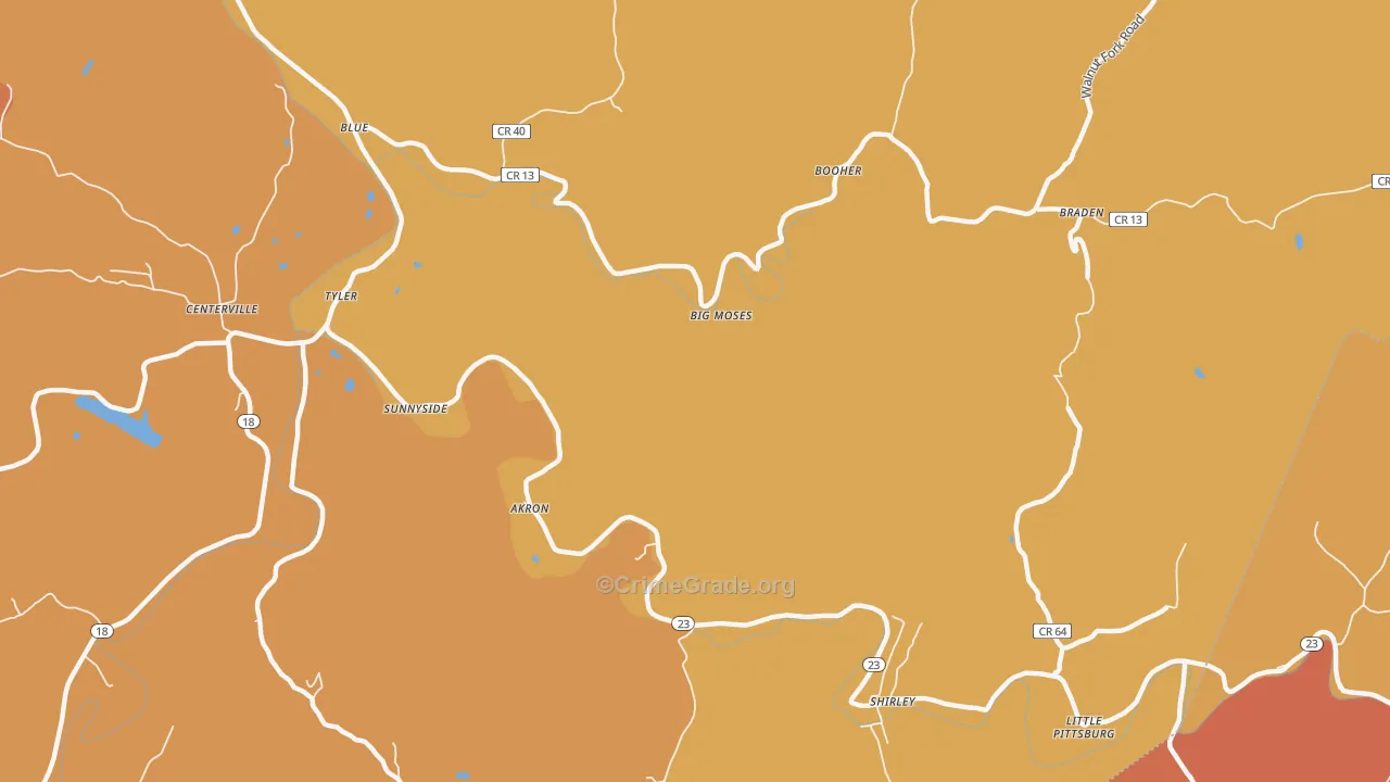 Big Moses, WV Map of Robbery Rates