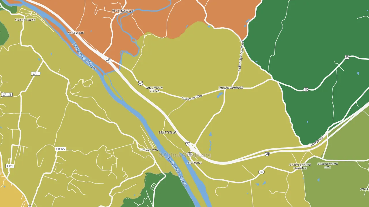 Big Pool, MD Map of Robbery Rates