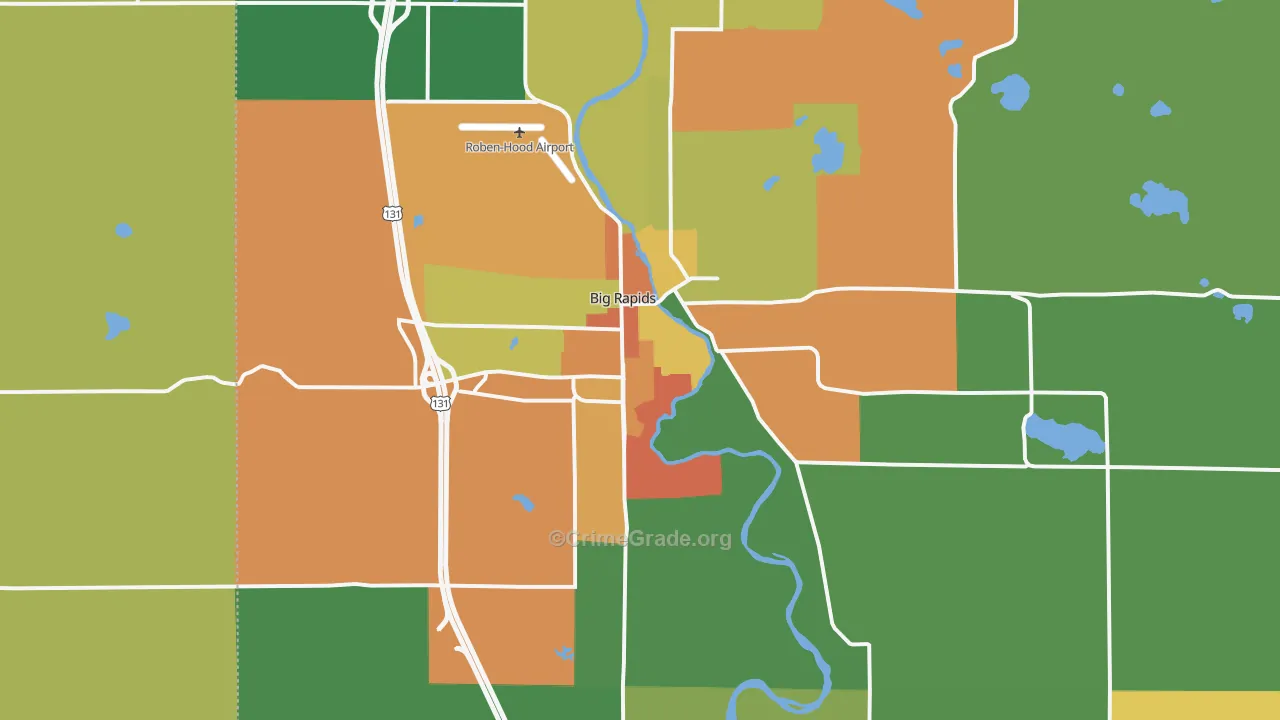Big Rapids, MI Map of Robbery Rates