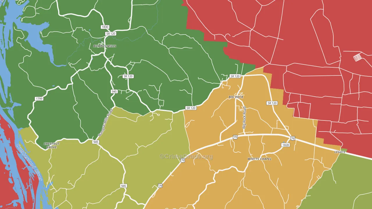 Big Rock, TN Map of Robbery Rates