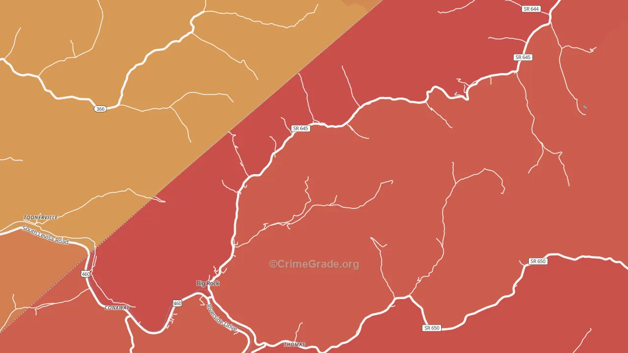 Big Rock, VA Map of Robbery Rates