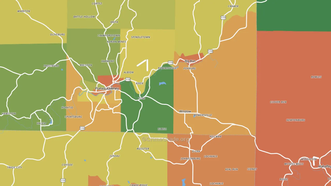 Big Run, PA Map of Robbery Rates