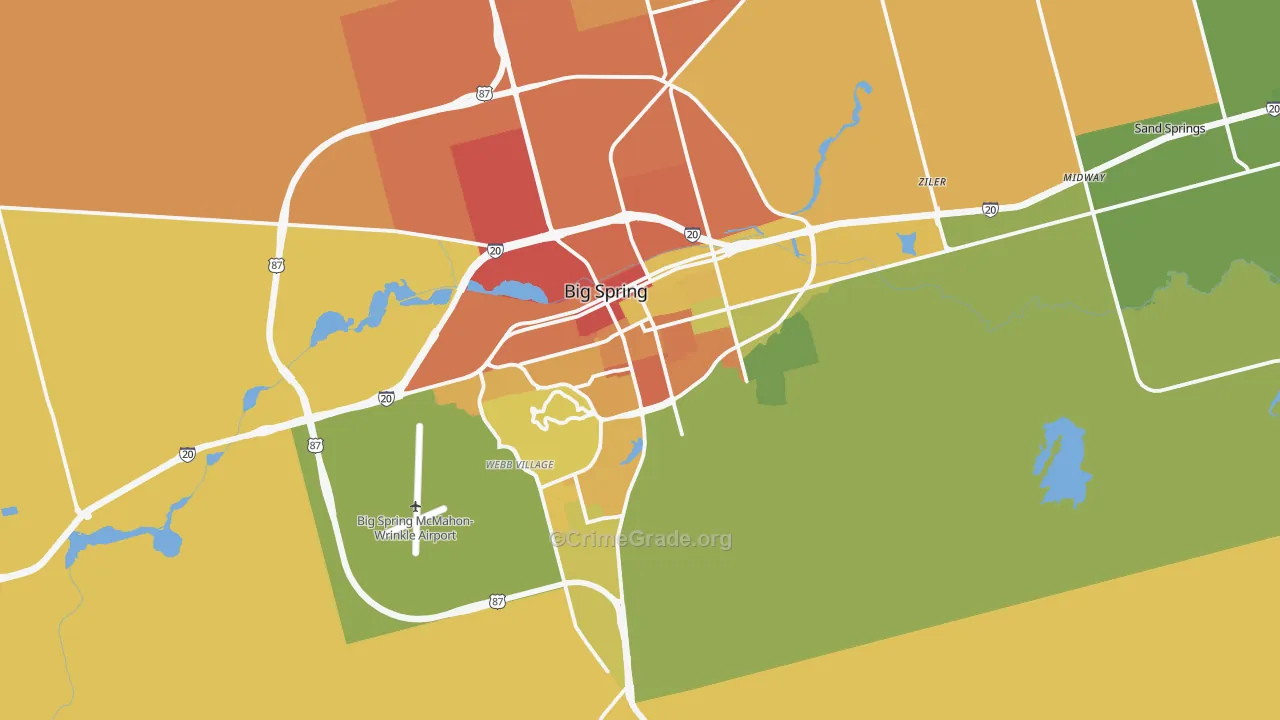 Big Spring, TX Map of Robbery Rates
