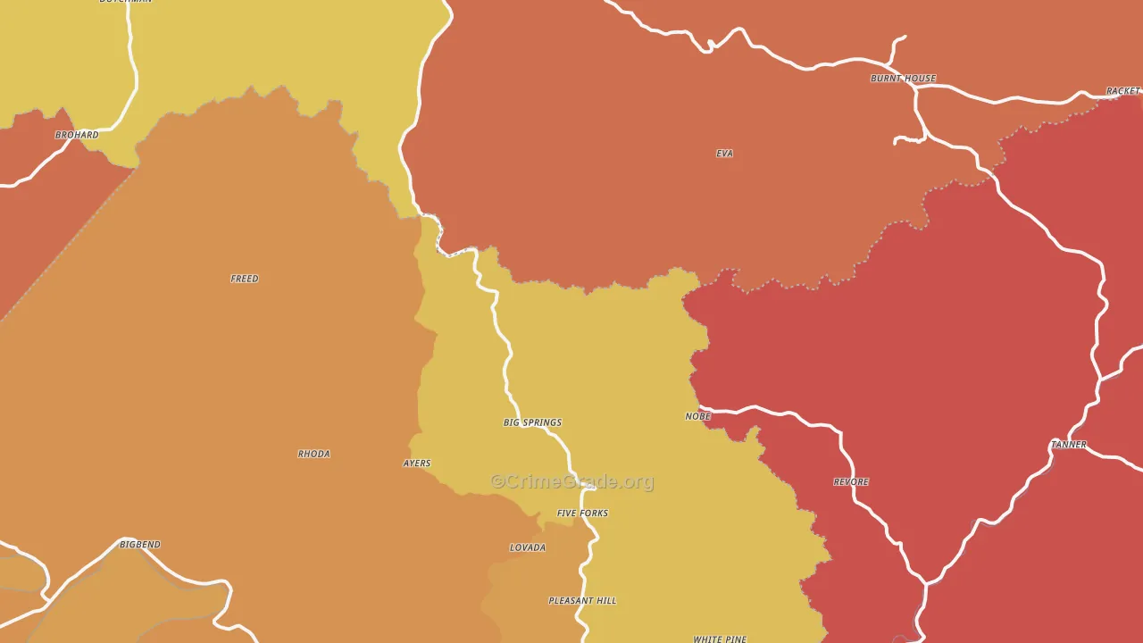 Big Springs, WV Map of Robbery Rates