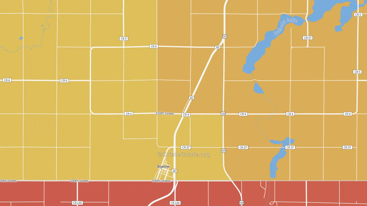 Bigelow, MN Map of Robbery Rates