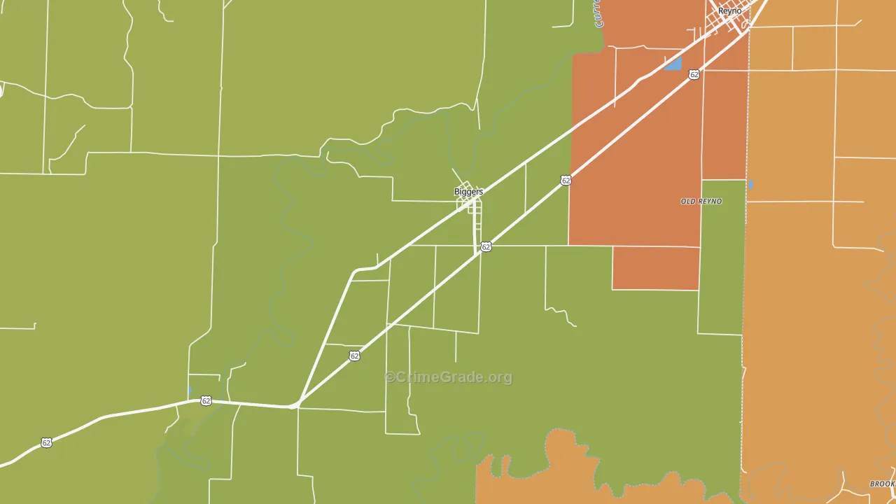 Biggers, AR Map of Robbery Rates