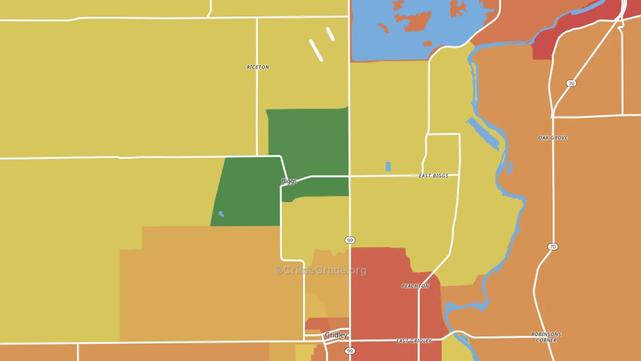 Biggs, CA Map of Robbery Rates