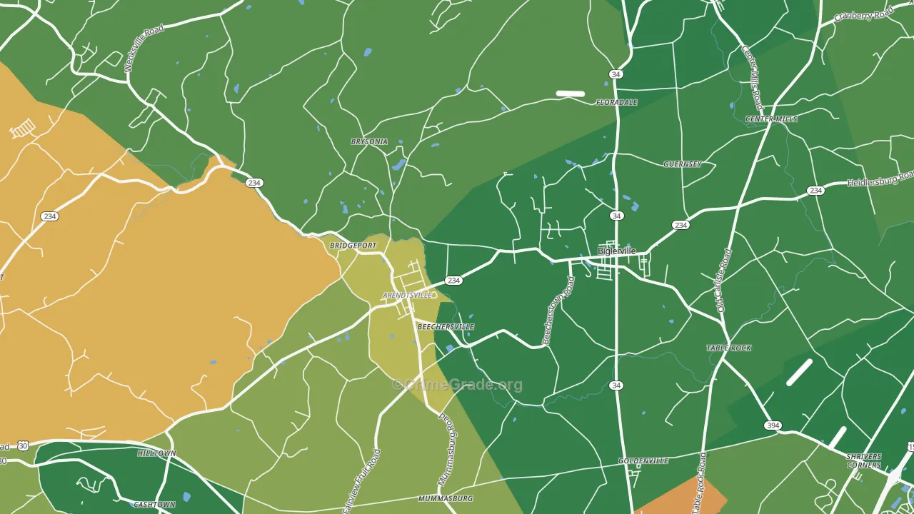 Biglerville, PA Map of Robbery Rates