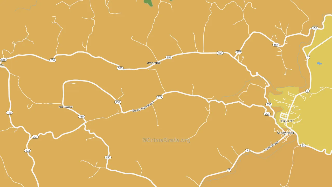 Bigstone, KY Map of Robbery Rates