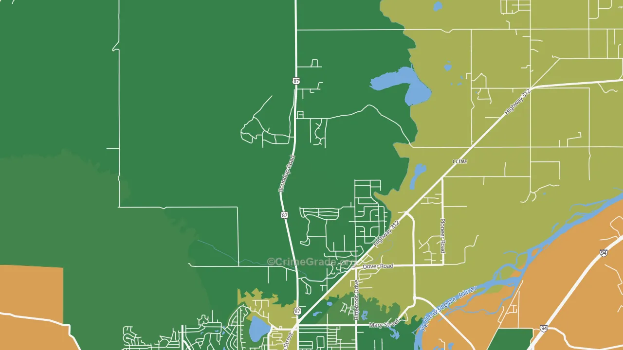 Billings Heights, MT Map of Robbery Rates