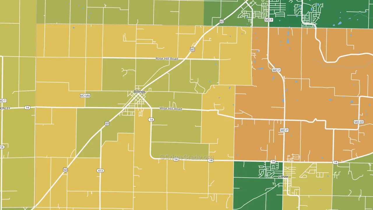 Billings, MO Map of Robbery Rates