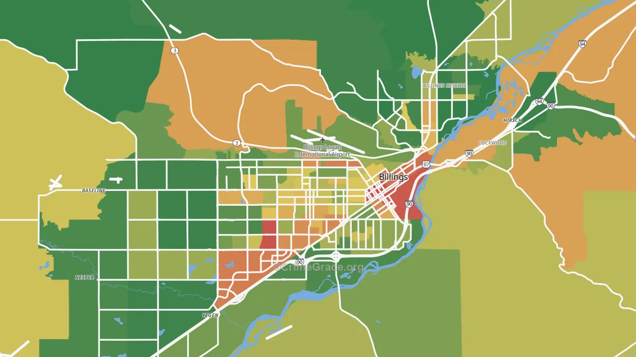 Billings, MT Map of Robbery Rates
