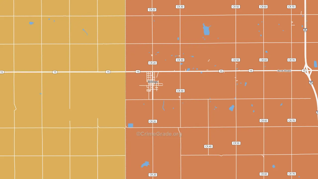 Billings, OK Map of Robbery Rates