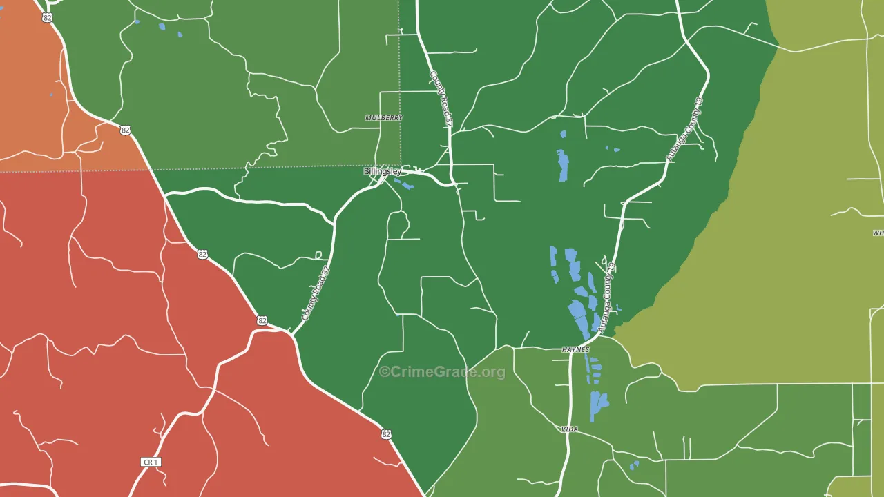 Billingsley, AL Map of Robbery Rates
