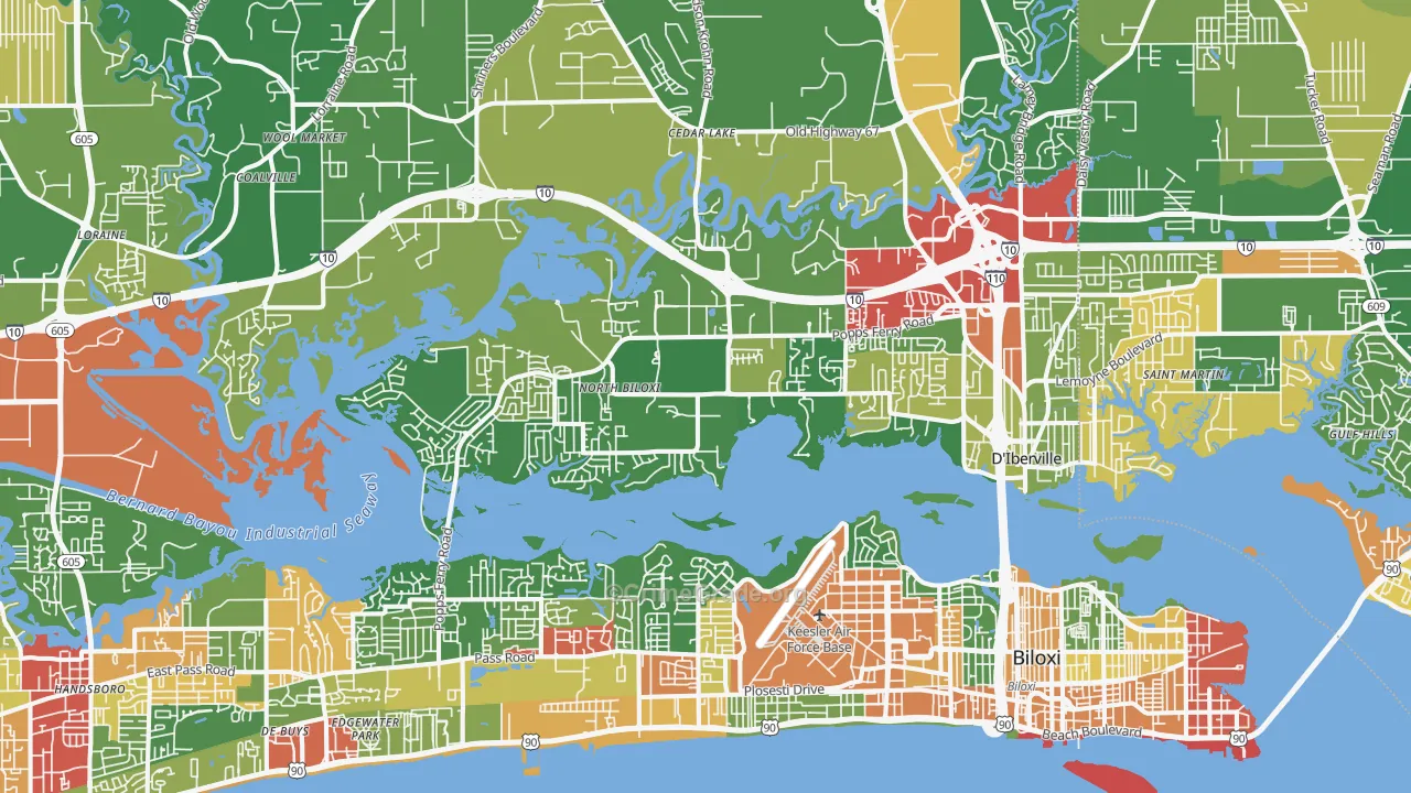 Biloxi, MS Map of Robbery Rates