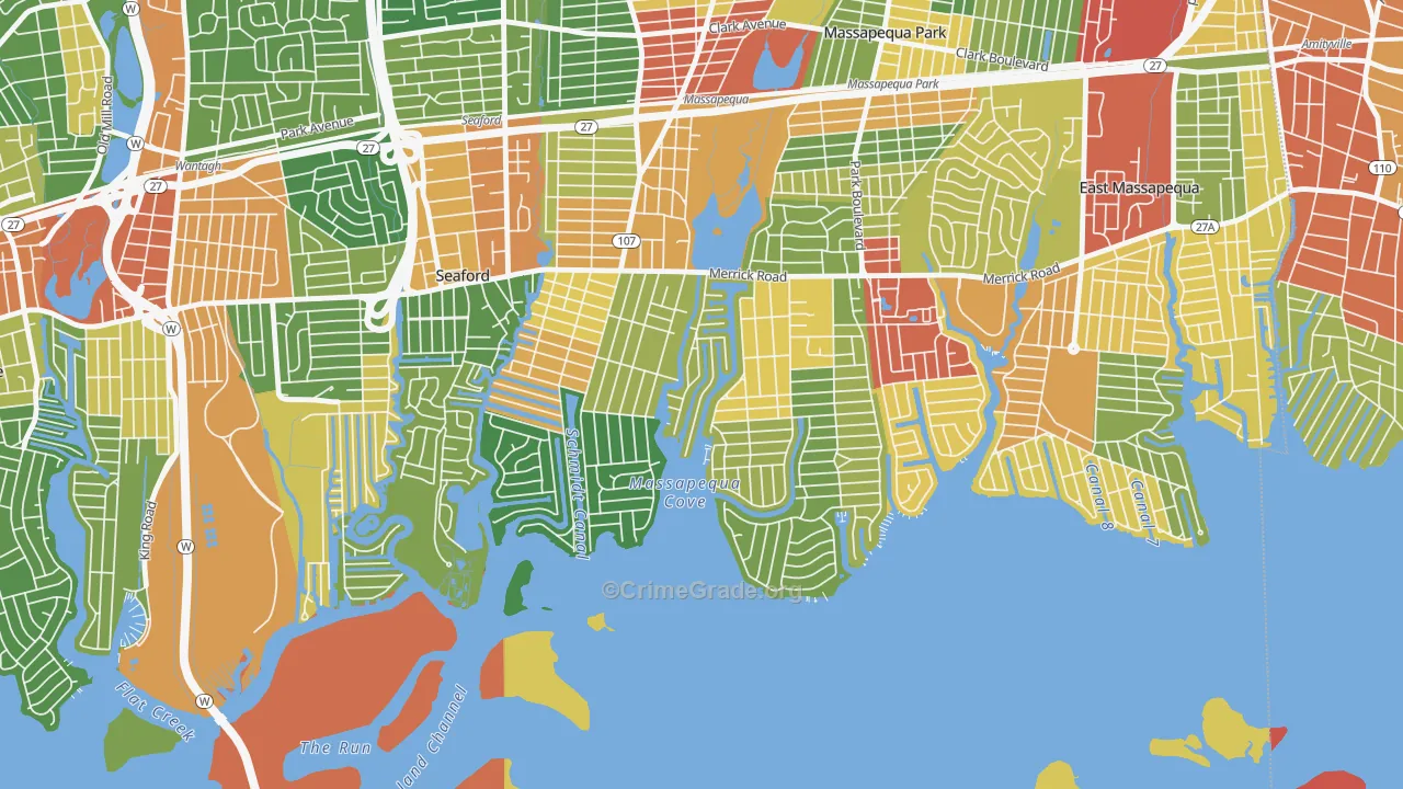 Biltmore Shores, Massapequa, NY Map of Robbery Rates