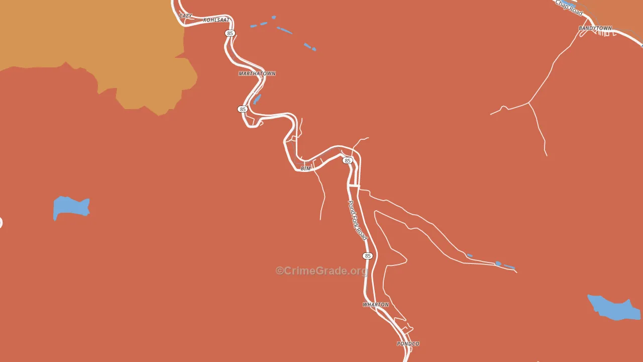 Bim, WV Map of Robbery Rates