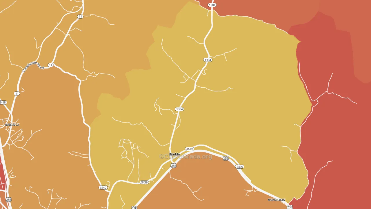 Bimble, KY Map of Robbery Rates