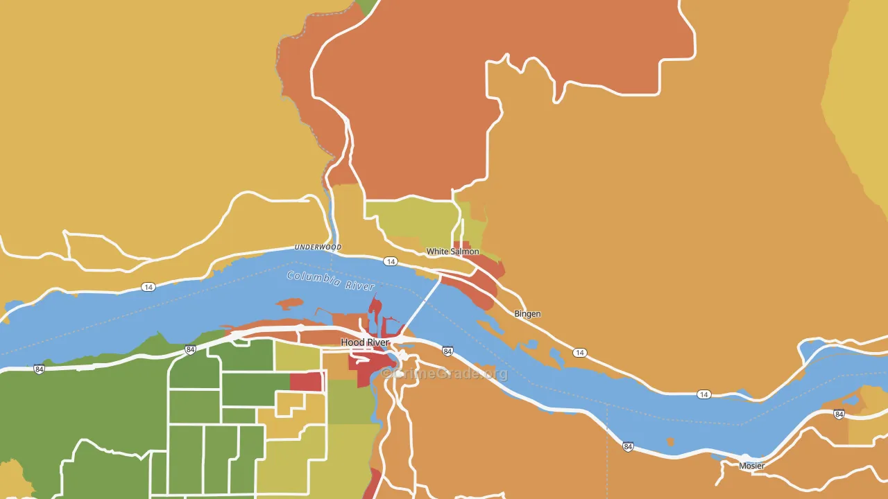 Bingen, WA Map of Robbery Rates