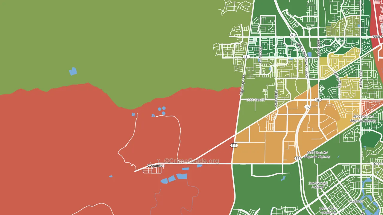 Bingham Canyon, UT Map of Robbery Rates