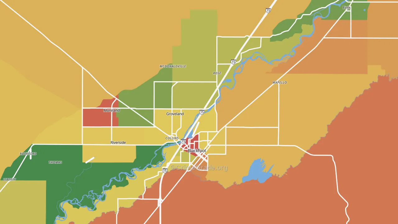 Bingham County, ID Map of Robbery Rates